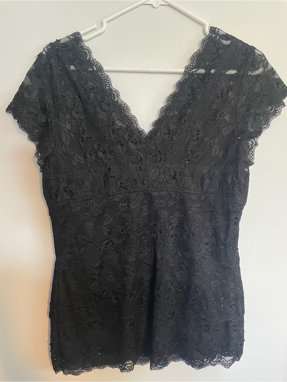 Black Lace V-Neck Women's Elegant Top L